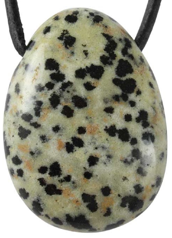 Dalmatiner Jaspis Tropfen Anhänger, 2,5 bis 3 cm mit Lederband