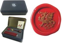 Siegel-Set in Geschenkdose Petschaft - Drachen III - inkl. 2 Stangen Siegelwachs rot mit Docht