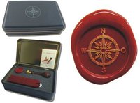 Siegel-Set in Geschenkdose Petschaft - Kompass - inkl. 2 Stangen Siegelwachs rot mit Docht