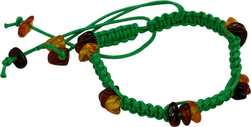 Bernstein Armband Shambala mit grünem Flechtband