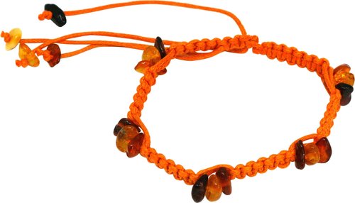 Bernstein Armband Shambala mit orangem Flechtband
