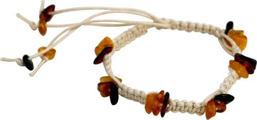 Bernstein Armband Shambala mit weißem Flechtband