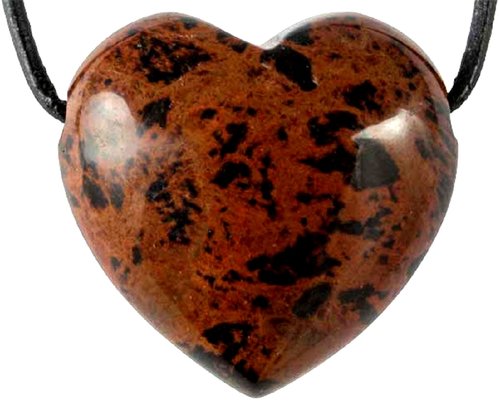 Mahagoni Obsidian Herz Anhänger, 3 cm mit Lederband
