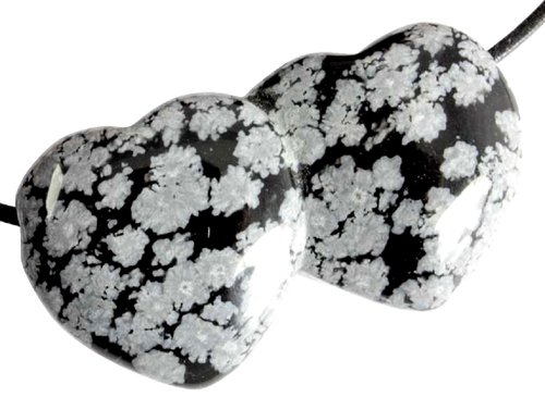 Schneeflocken Obsidian Doppelherz Anhänger mit Lederband, 4,5 cm