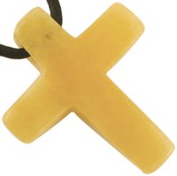 Kreuz Anhänger Orangencalcit, 30 mm mit Lederband