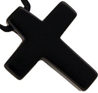 Kreuz Anhänger Onyx, 30 mm mit Lederband