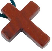 Kreuz Anhänger Jaspis, 30 mm mit Lederband