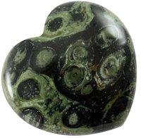 Edelstein Kambamba Jaspis Herz, 4 cm, 1 Stück, grün schwarz