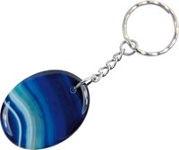 Schlüsselanhänger Achat blau, oval, 4 cm