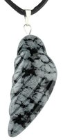 Schneeflocken Obsidian Engelsflügel, 3,5 cm mit Lederband