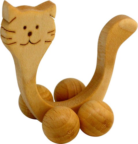 Deko Rolltier Katze für 3 cm große Edelsteinkugeln, Holz