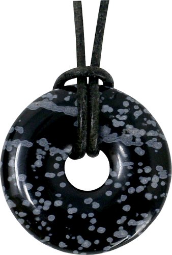 Schneeflocken Obsidian Donut im Geschenkset mit Lederkette, 30 mm