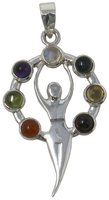Chakra Anhänger Göttin mit 7 Edelsteinen, 925er Silber