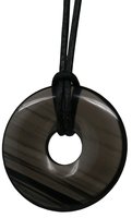 Lamellen Obsidian Donut 30 mm als Geschenkset mit Lederband
