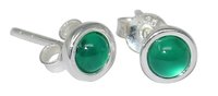 Achat Ohrstecker Cabochon, grün, rund 6 mm, 925er Silber