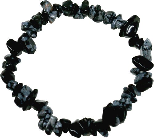 Schneeflocken Obsidian Edelstein Splitterarmband, schwarz weiß