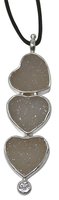 Silberanhänger mit 3 Herzen aus Achat Drusen und einem Topas, 7 cm