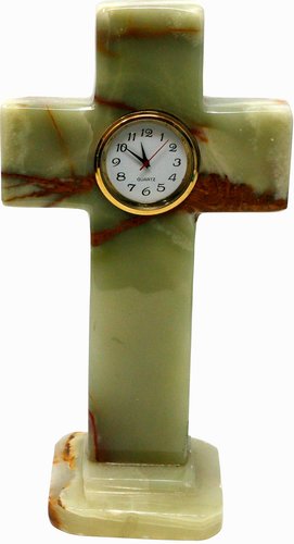 Kreuz aus Onyx Marmor mit Uhr gold, 18 cm