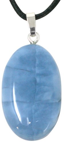 Blauer Opal Cabochon mit 925er Silberöse und Lederband, 3 cm