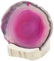 Teelicht Achatscheibe pink ca. 10 cm mit Holzständer