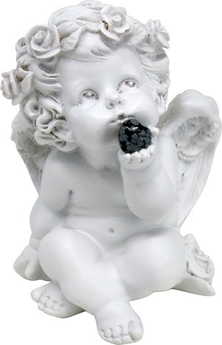 Süßer Engel mit Edelsteinherz Schneeflocken Obsidian, 16 cm