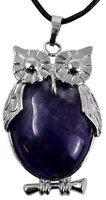 Eule Anhänger Amethyst, 4,5 cm mit Lederband