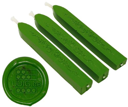 1 Stange Siegel Wachs grün moosgrün UDIG Siegelwachs mit Docht dunkelgrün 