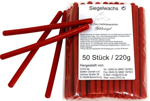 7 mm Siegelwachs Stangen Feuerrot, 50er Pack