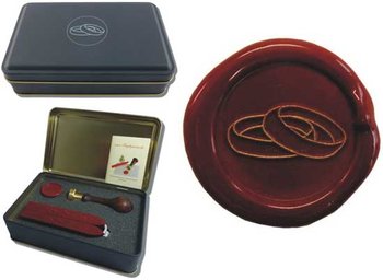 Siegel-Set in Geschenkdose Petschaft - Eheringe - inkl. 2 Stangen Siegelwachs rot mit Docht