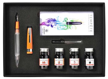 J. Herbin Schatulle mit orangem Füllfederhalter und Tinten