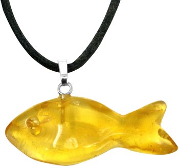 Bernstein Anhänger Fisch, 925er Silber, 3 cm mit Lederband
