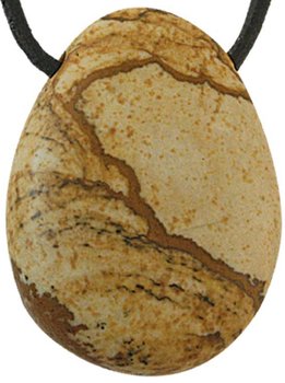 Landschaftsjaspis Tropfen Anhänger, 2,5 bis 3 cm mit Lederband