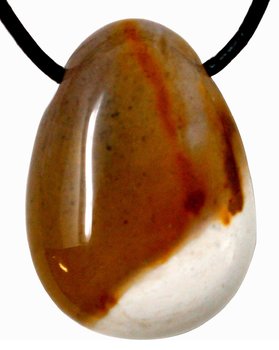 Mookait Tropfen Anhänger, gelb weiß, mit Lederband, 3 cm
