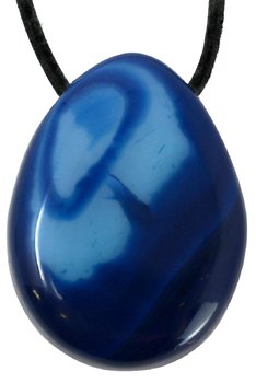 Achat blau Tropfen Anhänger mit Lederband, 3 cm