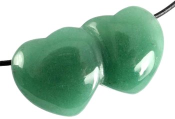 Aventurin Doppelherz Anhänger mit Lederband, 4,5 cm