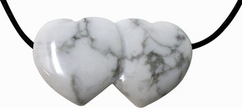Magnesit Doppelherz Anhänger mit Lederband, 4,5 cm