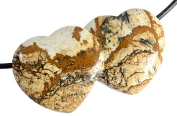 Landschaftsjaspis Doppelherz Anhänger mit Lederband, 4,5 cm