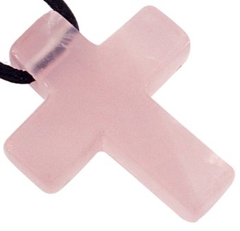 Kreuz Anhänger Rosenquarz, 30 mm mit Lederband