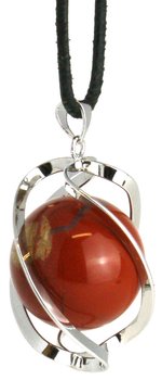 Jaspis Kugel Anhänger, 30 mm mit Lederband, rot