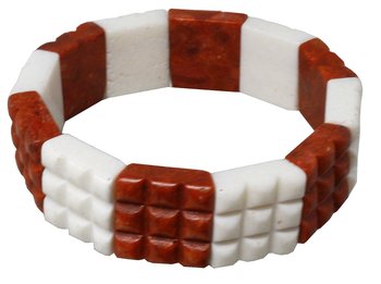 Armband Quadrat aus Koralle und Aragonit, dehnbar