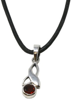 Granat Anhänger Blume, 925er Silber mit Lederband