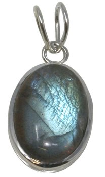 Labradorit Silber Anhänger als Geschenkset mit Lederband, 2,5 cm