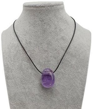 B-Ware Lederkette mit Amethyst Tropfen Anhänger, 3 cm
