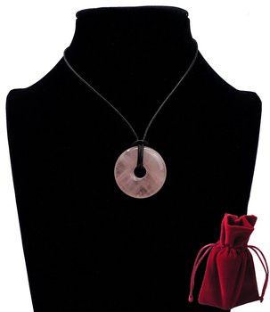 Geschenkset Lederkette mit Rosenquarz Donut, 30 mm