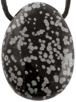 Schneeflocken Obsidian Tropfen Anhänger, 3 cm mit Lederband