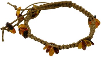 Bernstein Armband Shambala mit hellbraunem Flechtband