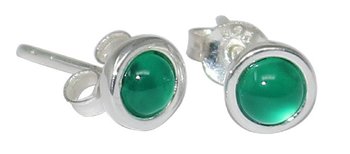 Achat Ohrstecker Cabochon, grün, rund 6 mm, 925er Silber
