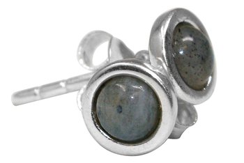 Labradorit Ohrstecker Cabochon, rund 6 mm, 925er Silber