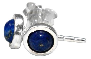 Lapis Lazuli Ohrstecker Cabochon, blau, rund 6 mm, 925er Silber