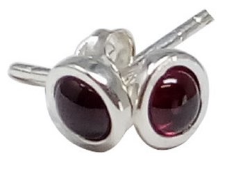 Granat Ohrstecker Cabochon, rund 6 mm, 925er Silber